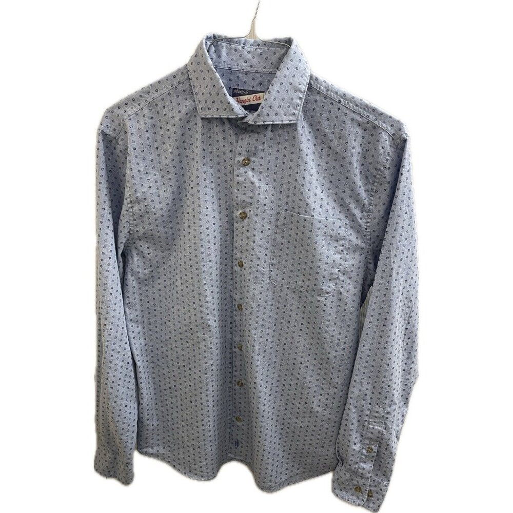 Johnnie O Shirt Men's M Blue Long Sleeve Button Up Micro Print Lightweight